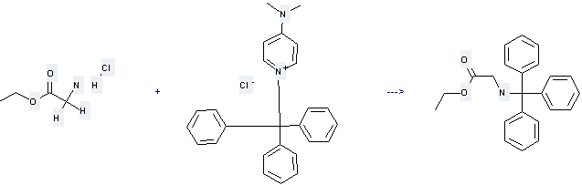 The Glycine, N-(triphenylmethyl)-, ethyl ester can be obtained by Glycine ethyl ester; hydrochloride and 4-Dimethylamino-N-triphenylmethylpyridinium chloride.